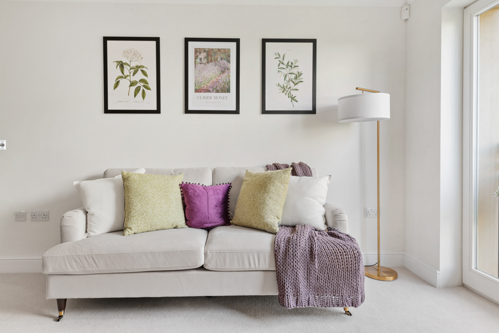 Living room in a beautiful 2 bedroom retirement property for the actively retired wanting luxury living
Property Developer in Malvern worcestershire
Soft green and purple scheme 