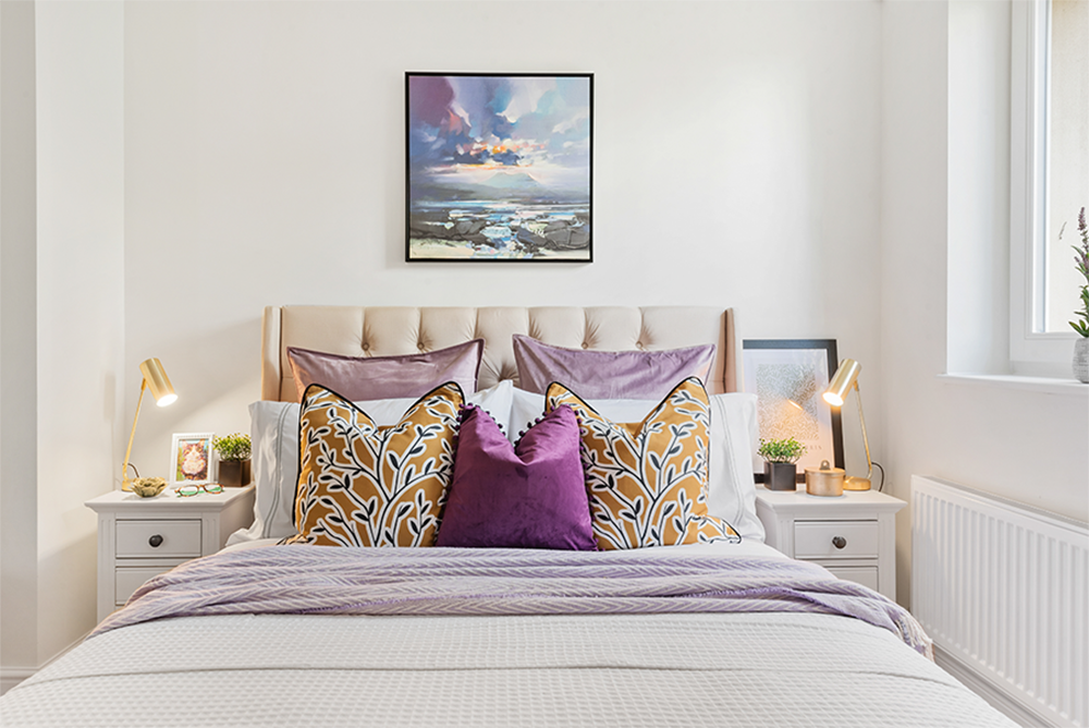 Bedroom in staged retirement property Hill Art